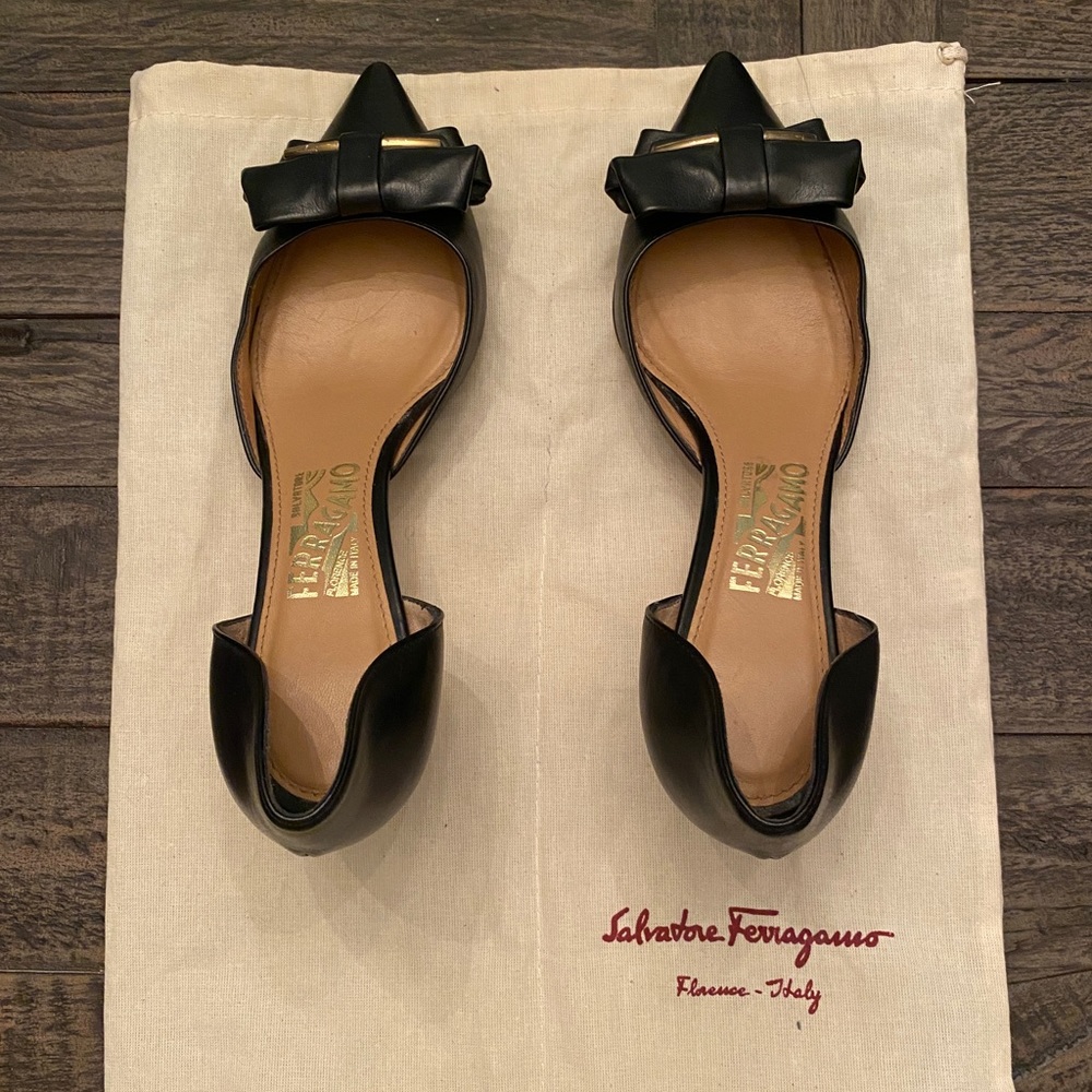 Black leather Ferragamo heels